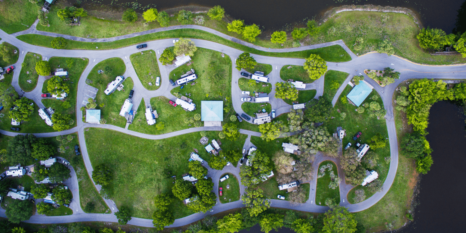 background image of overhead view of campers